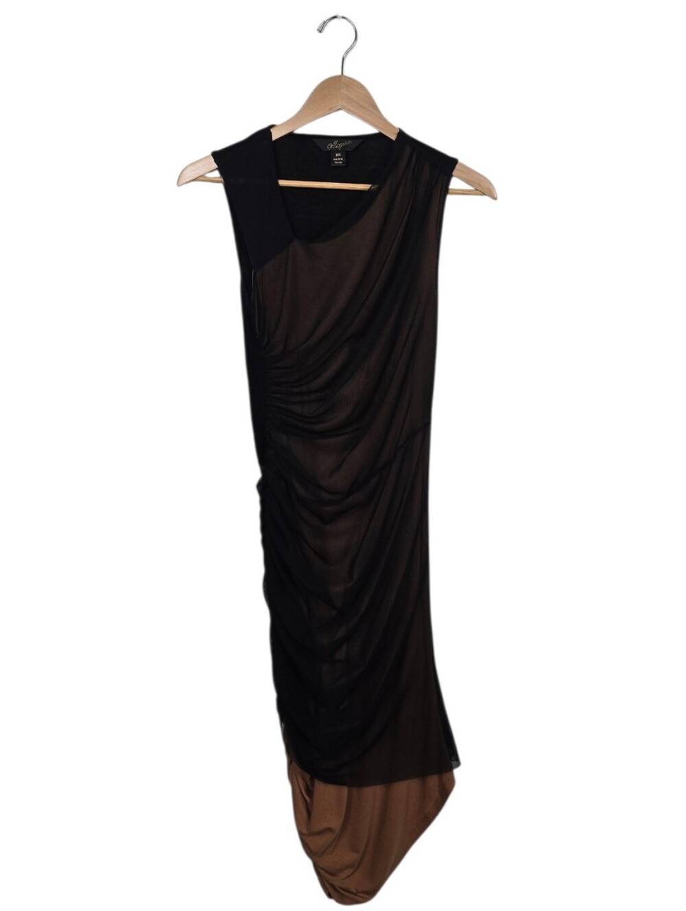 McGinn Mesh Double Layer Ruched Bodycon Dress Black Terracotta Brown XS